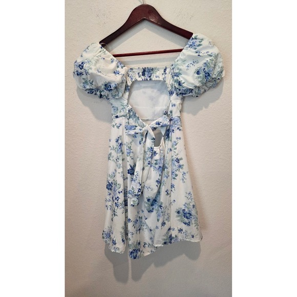 Altar'd State Floral Puff Sleeve Square Neck Cutout Back Mini Dress - Picture 5 of 12